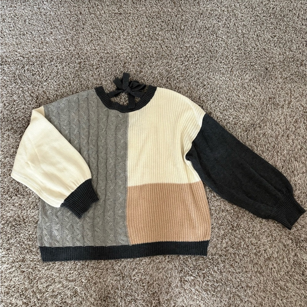 Scrapwork Boutique Colorblock Sweater - Cream, Gray, Black, and Tan